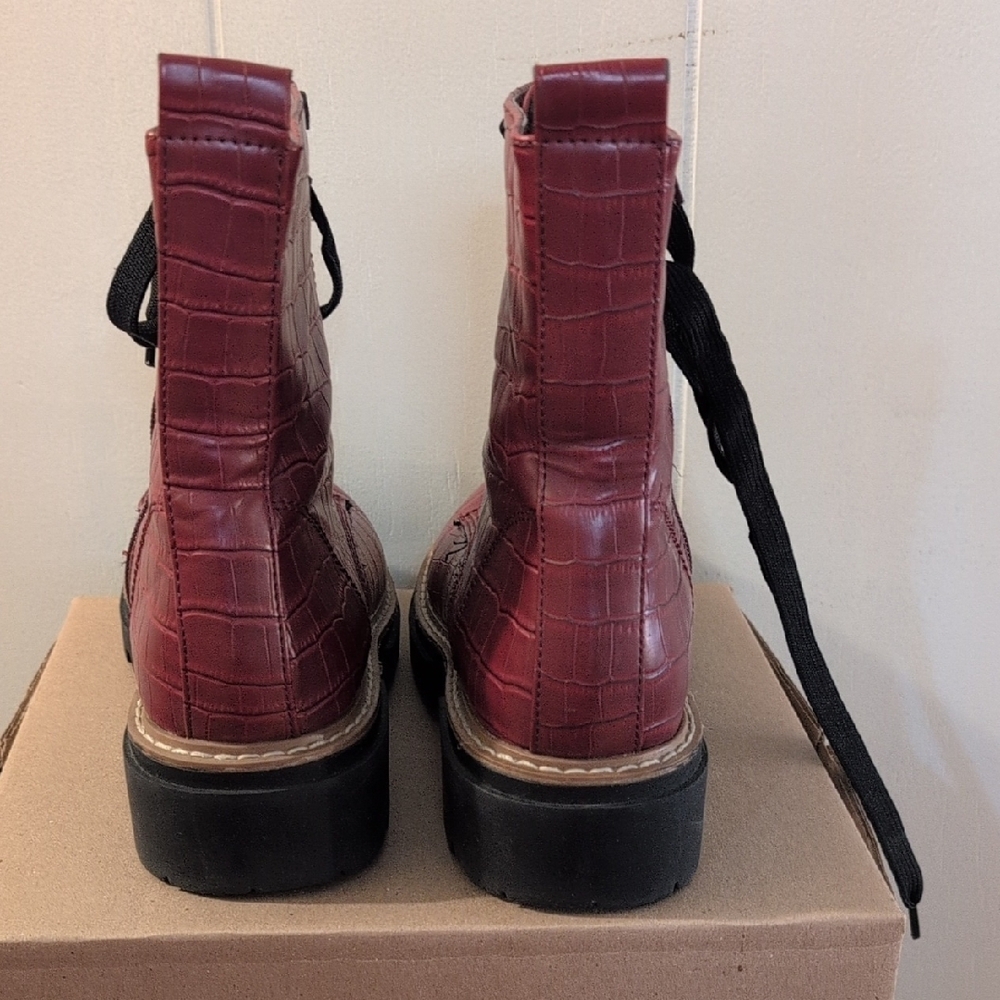 Sun + Stone Maroon Croc-Embossed Combat Boots - Picture 2 of 12